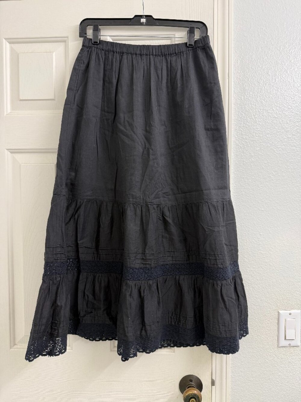 Urban Outfitters Black Tiered Maxi Skirt with Lace Detail Size S